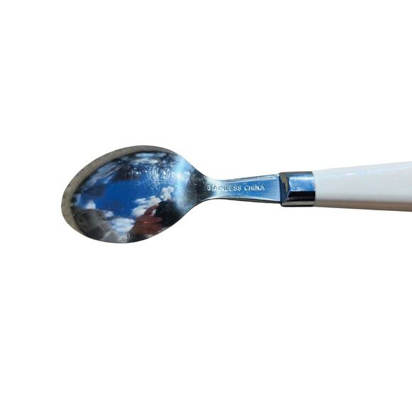 4 Corelle by Coring Fruit Basket Stainless Teaspoons Flatware Plastic MCM 7.75" - Picture 4 of 8